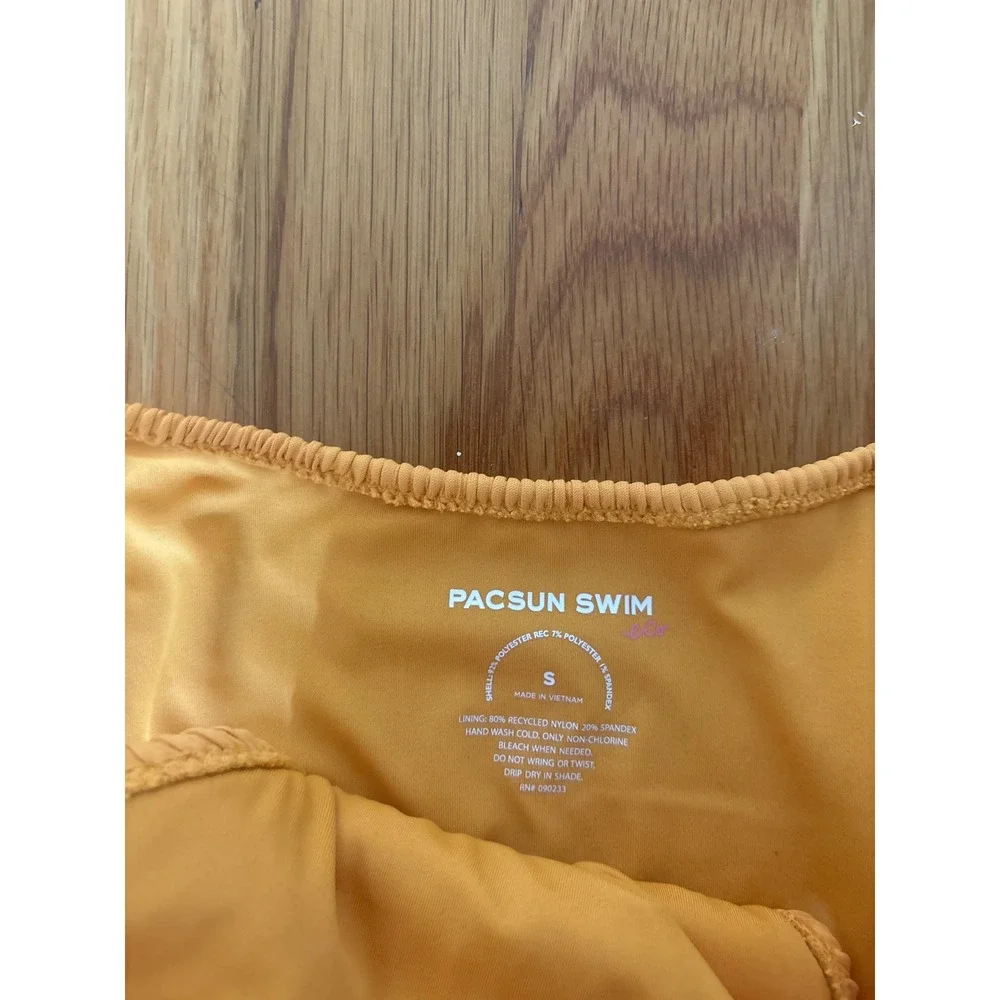 PacSun Swim‎ Eco Mustard Yellow Crinkle Smocked Bikini Set Small Scoop High Cut